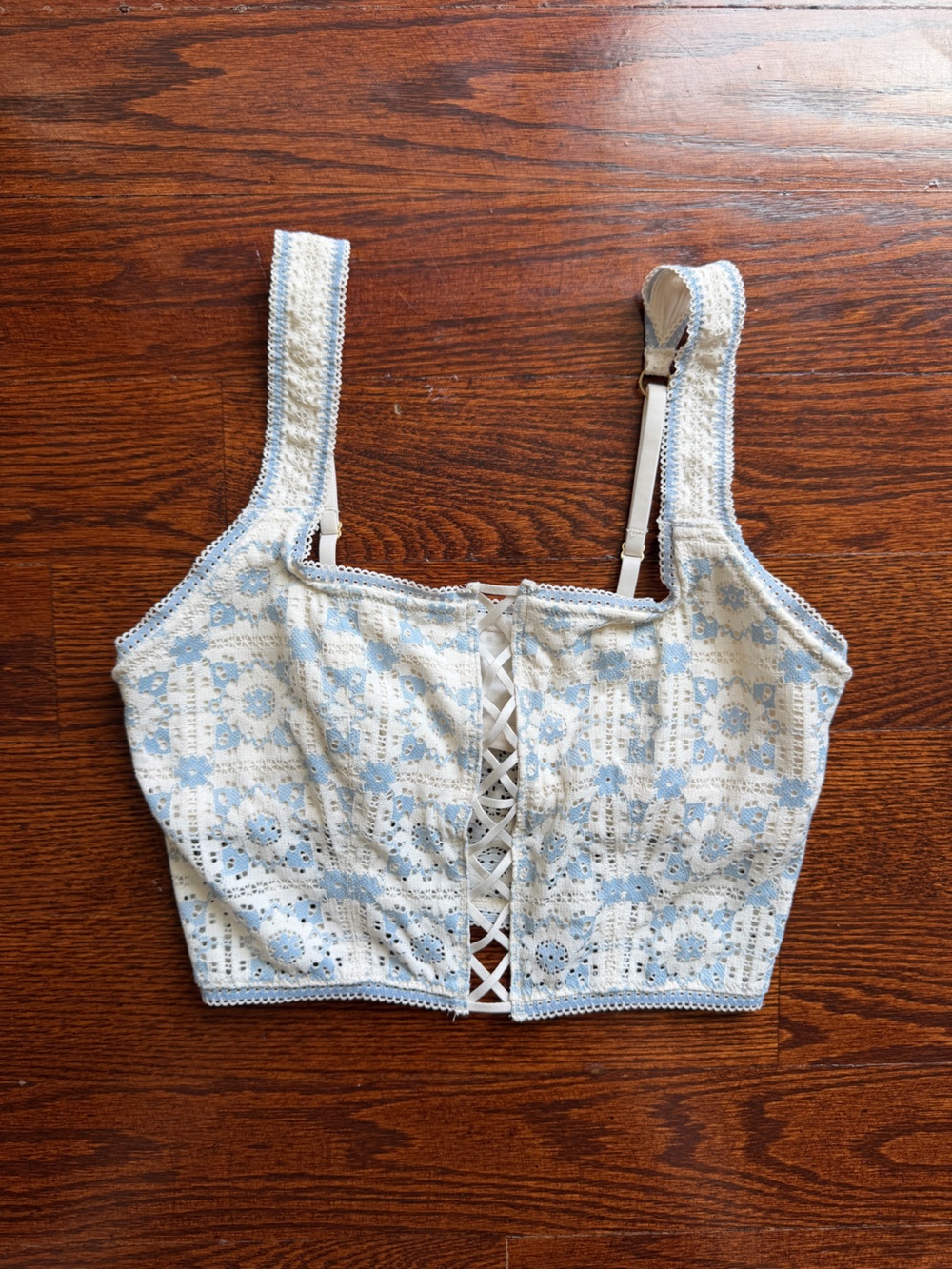 Aerie blue and white lace bra top